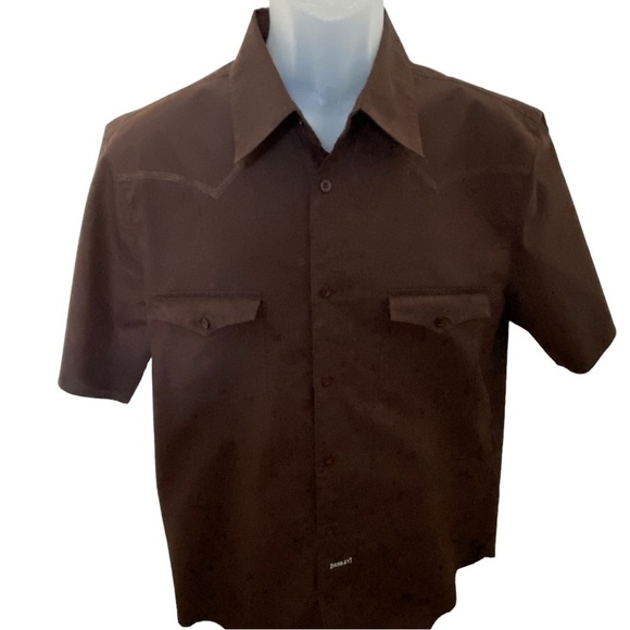 HURLEY Brown Collared Short Sleeve Casual Shirt Men L Large - Picture 1 of 8